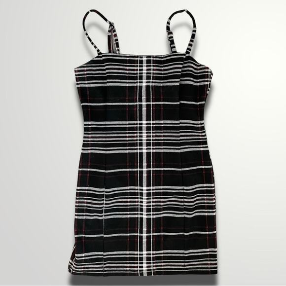 FOREVER 21 Y2K VIBES STRIPED SPAGHETTI STRAP PLAYFUL MINI DRESS BLACK - M - Picture 1 of 6